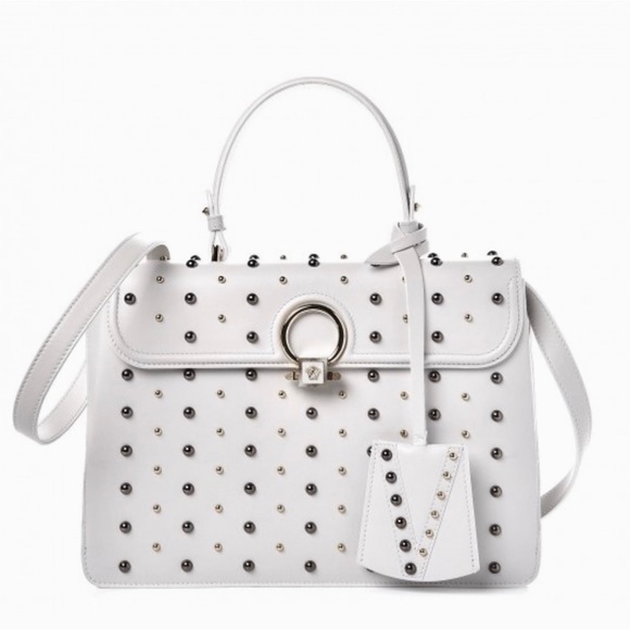 Versace Handbags - •••SOLD•••Retailed $3550 Versace Calfskin Studded DV Satchel White Bag
